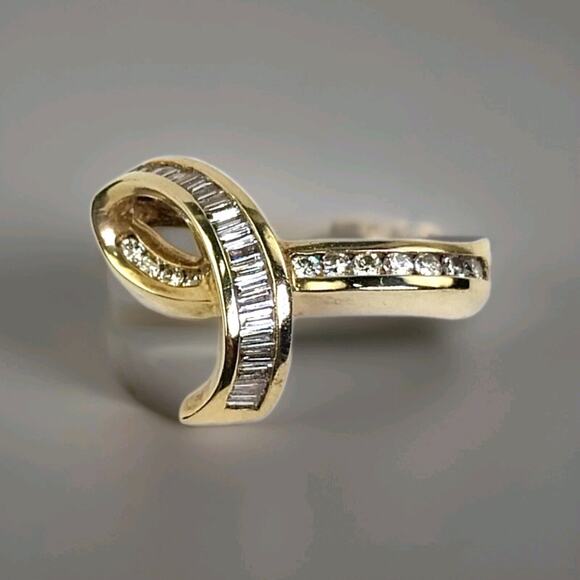 14k Solid Yellow Gold, 34 Natural Diamonds, Ribbon Pendant 11.5g, 2-3 ctw - Picture 2 of 9